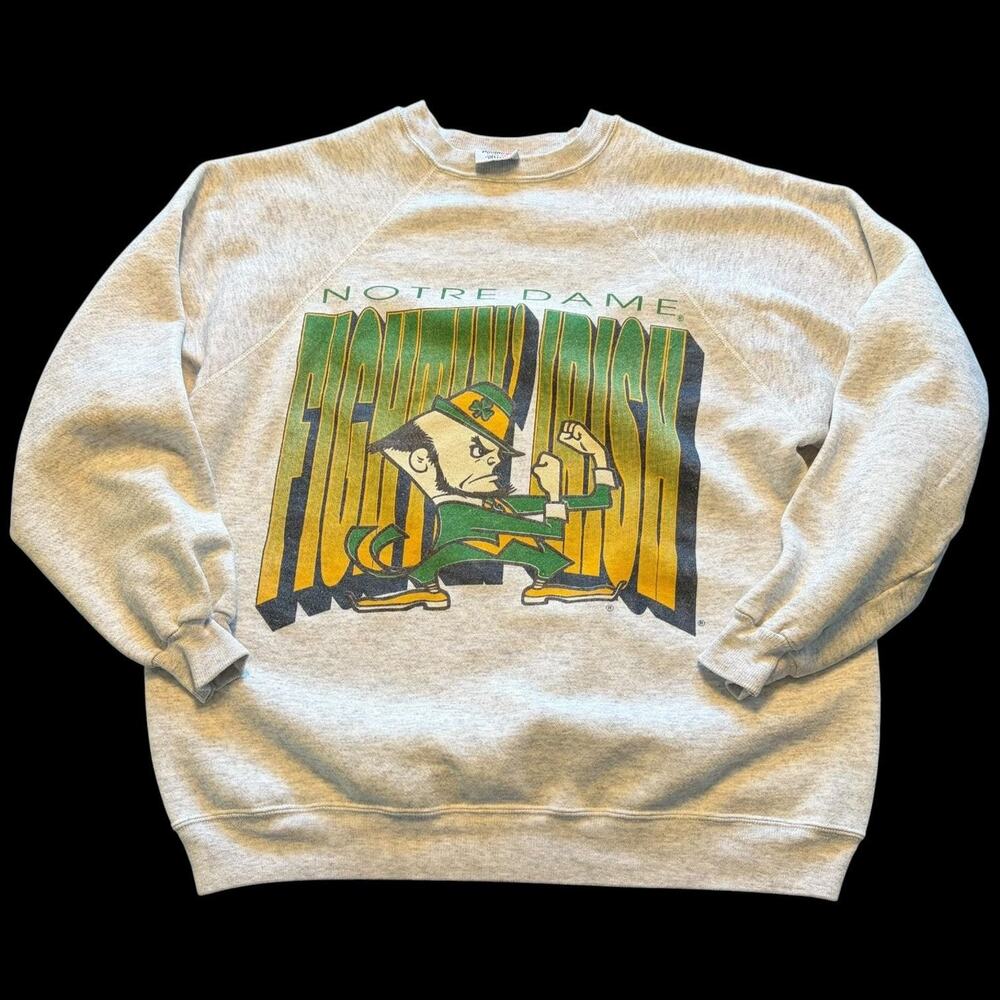 Vintage Notre Dame Fighting Irish Sweatshirt Mens Large Gray Collegiate Pacific